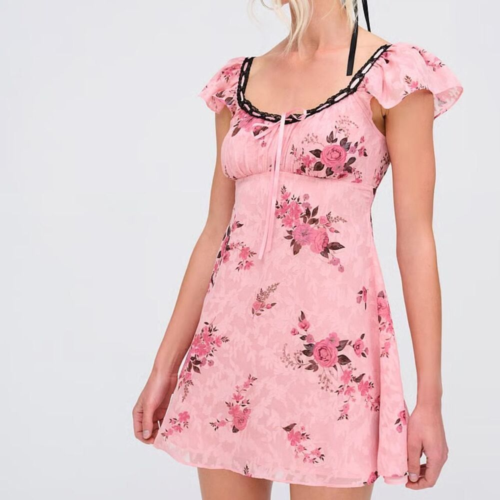 FOR LOVE & LEMONS Guinevere Mini Dress | Pink Floral | M | NWT